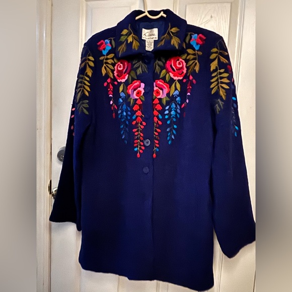 NWT Vintage Linea By Louis Dell'Olio Floral Design Embroidered Wool Jacket - Picture 2 of 7